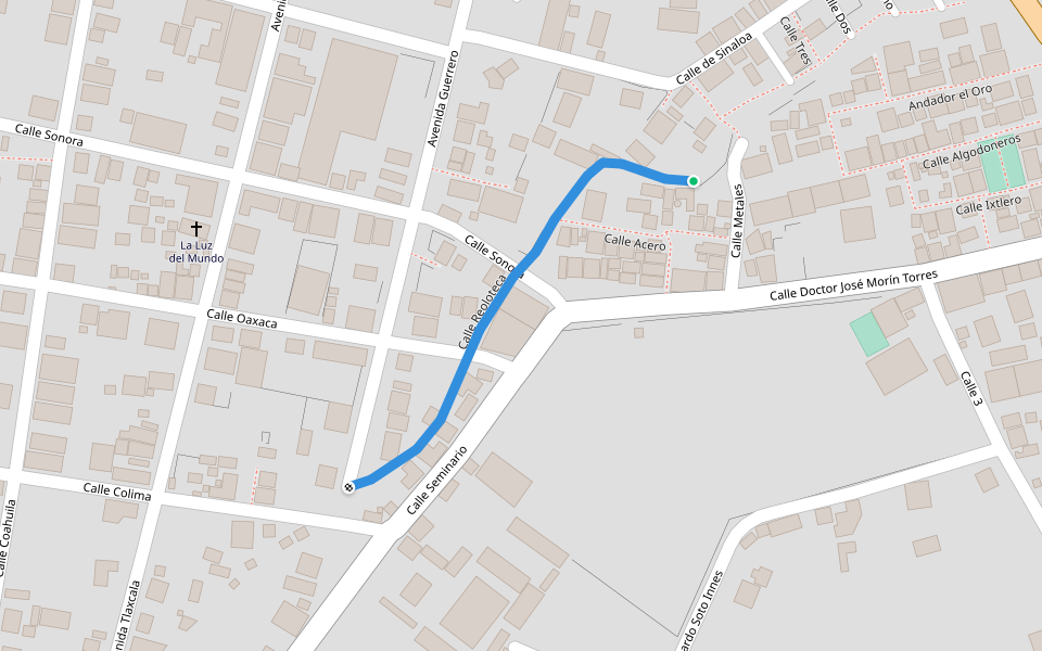 Calle Reoloteca walking route map in Santo Domingo Tehuantepec