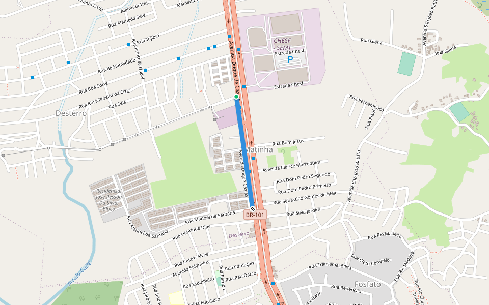Avenida Duque Caxias walking route map in Abreu e Lima