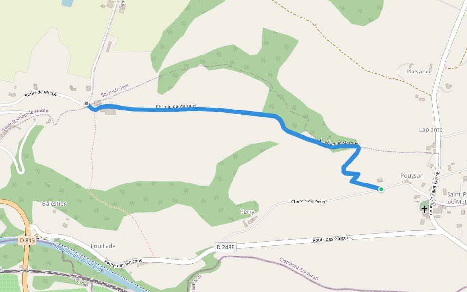 Chemin de Marquet walking route map in Clermont-Soubiran