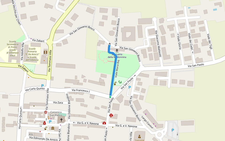 Viale Maria Baj walking route map in Villanova d'Asti