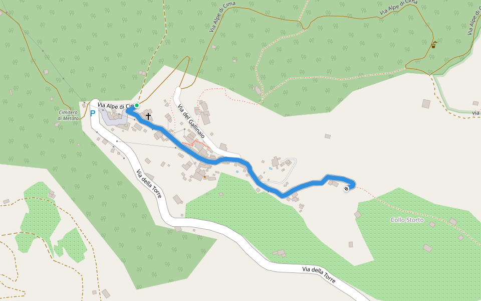 Via di Napiaia walking route map in Metato