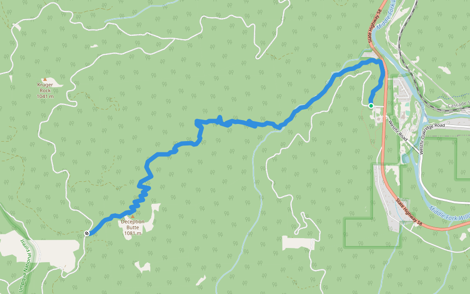 Deception Butte Trail walking route map in Westfir