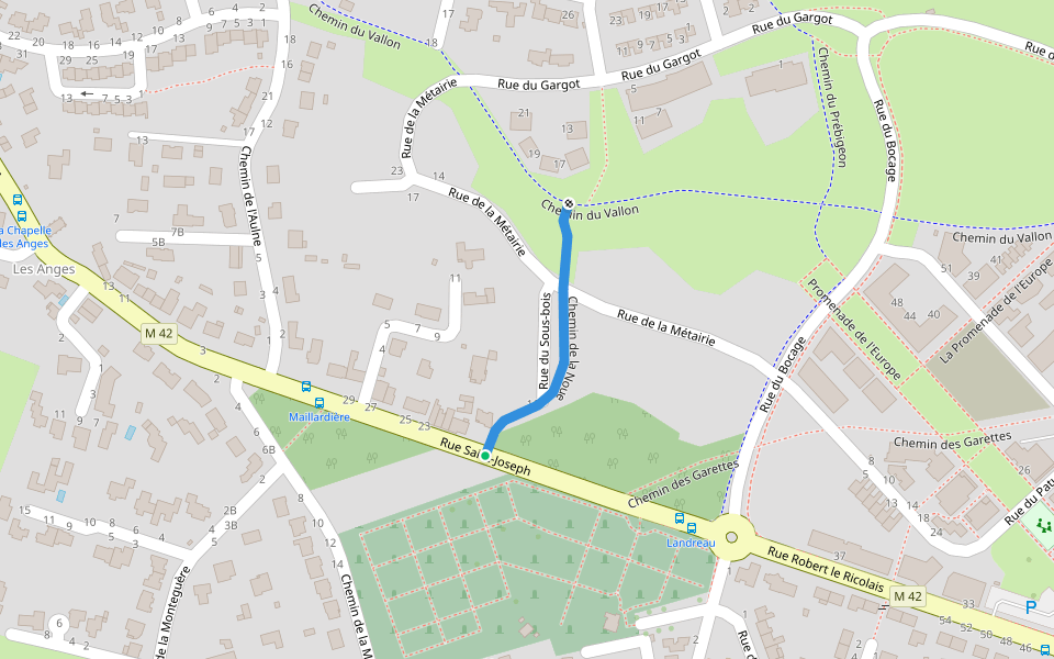 Chemin de la Noue walking route map in Orvault