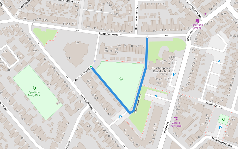 Romerkerkweg walking route map in Beverwijk