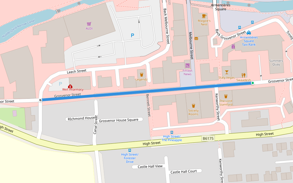 Grosvenor Street walking route map in Stalybridge