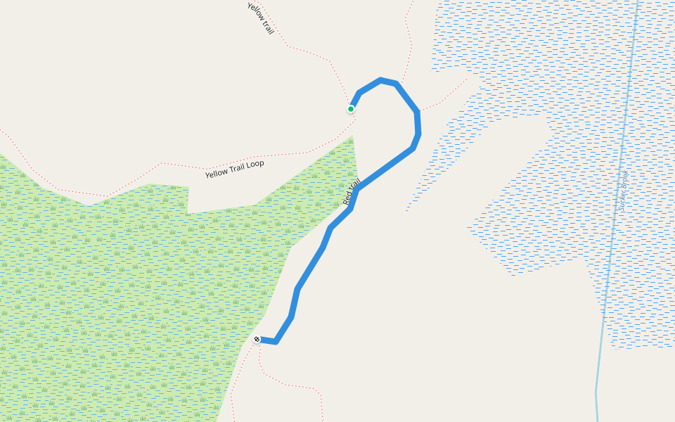 Red trail walking route map in Putnam Station