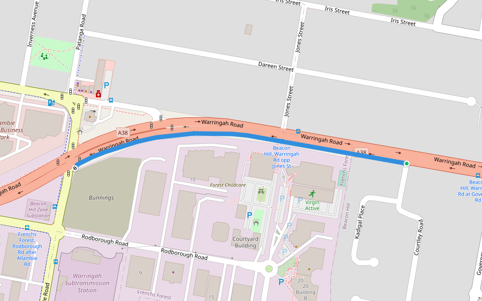 Warringah Road walking route map in Beacon Hill