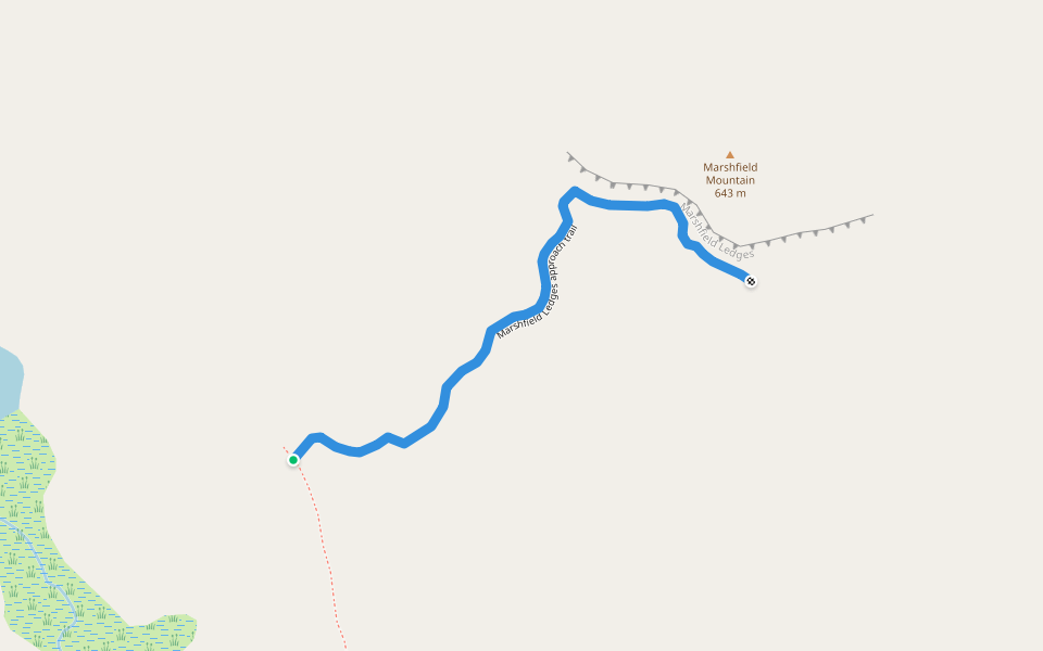 Marshfield Ledges approach trail walking route map in Plainfield