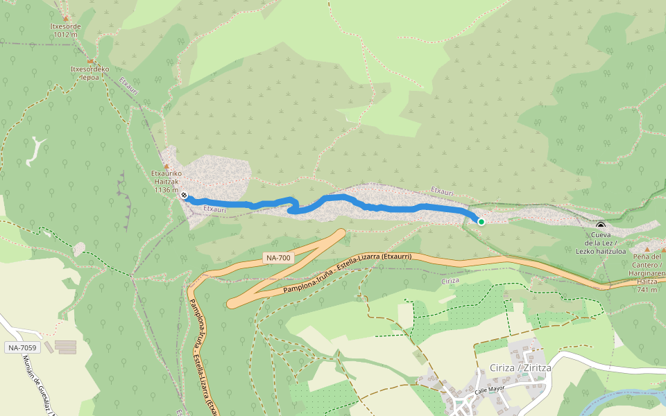 Camino de la Caneleta / Kaneletako bidea walking route map in Ciriza