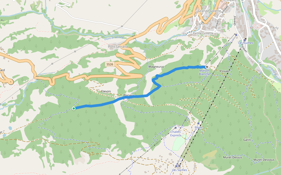 MTB Thuile: S Touriasse walking route map in Pont Serrand