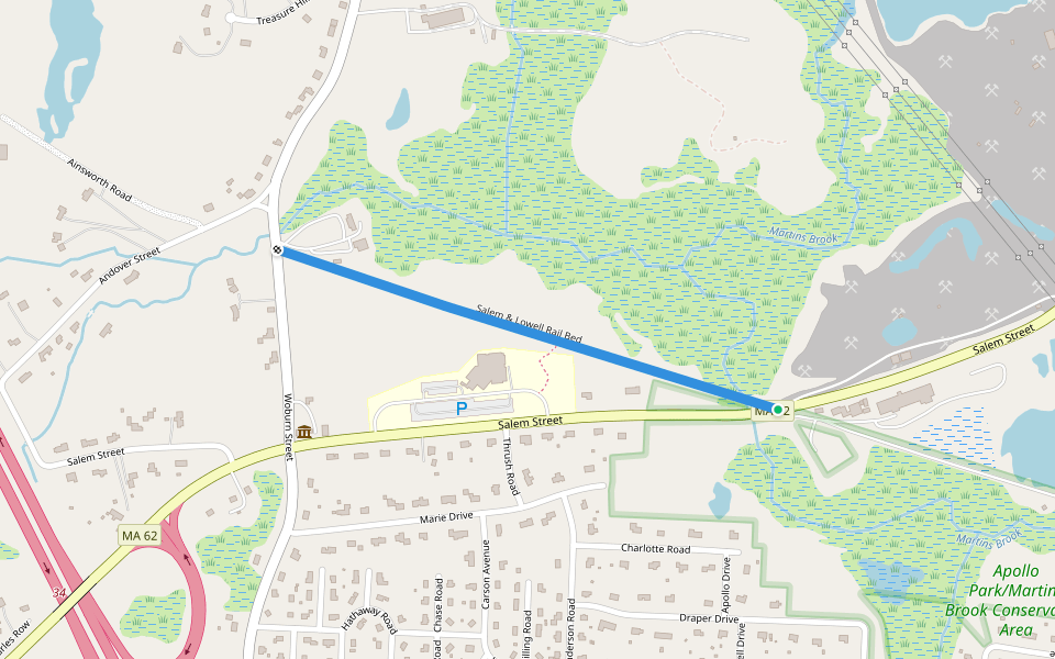 Salem & Lowell Rail Bed walking route map in Wilmington