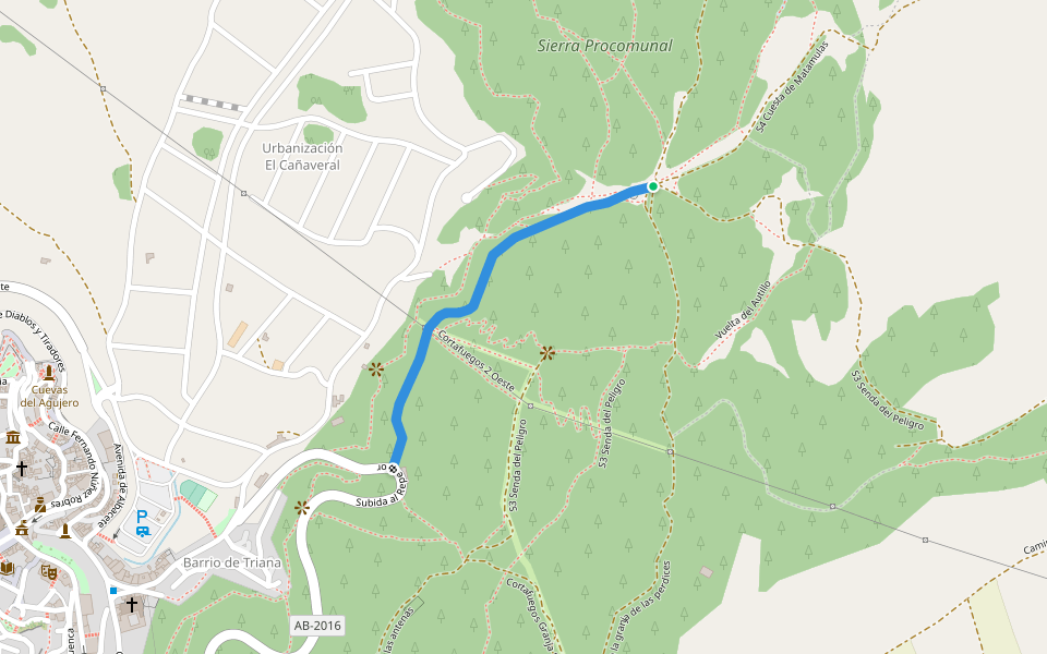 Senda alta a la Casa de la Rambla del Agua walking route map in Chinchilla de Monte-Aragón