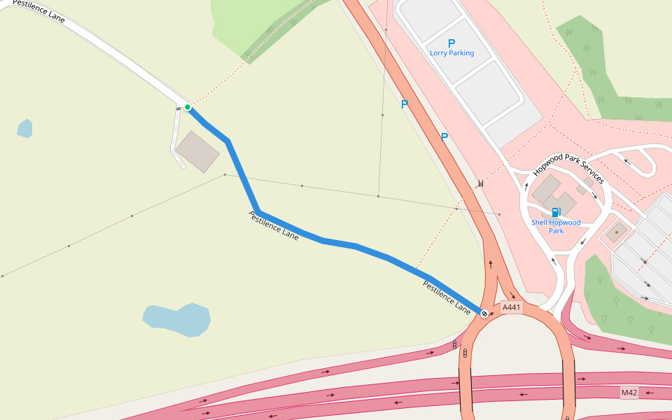 Pestilence Lane walking route map in Alvechurch