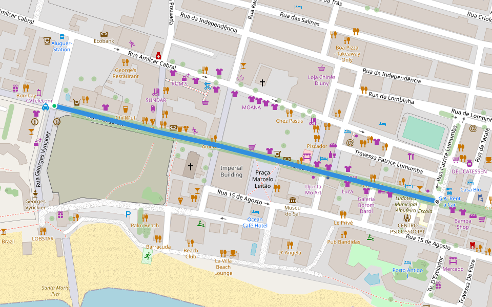 Rua 1 de Junho walking route map in Santa Maria