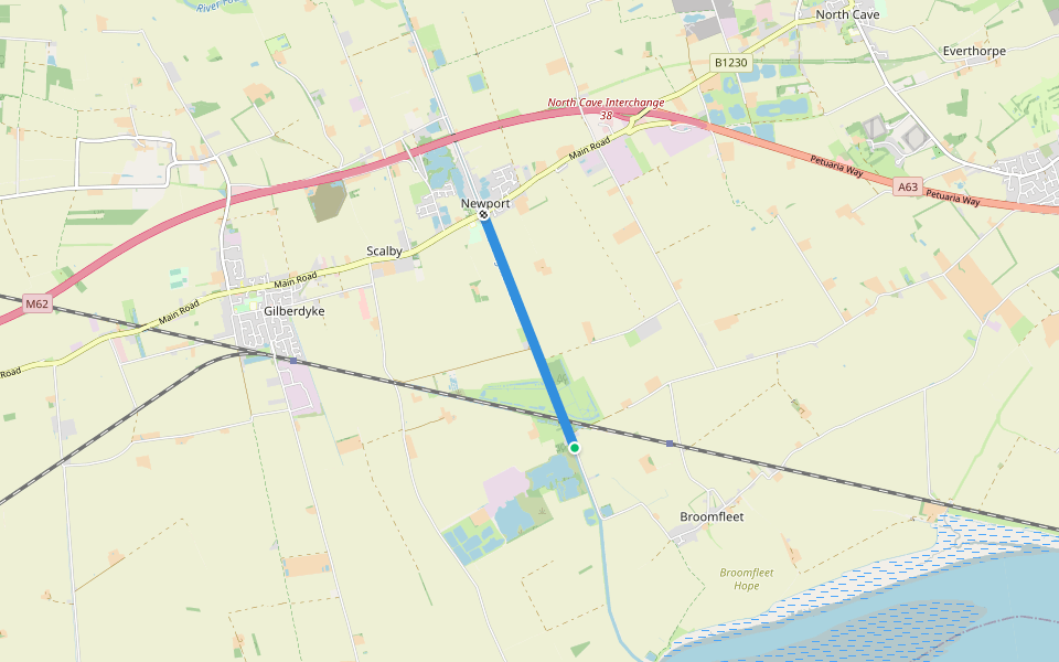 Towpath walking route map in Broomfleet