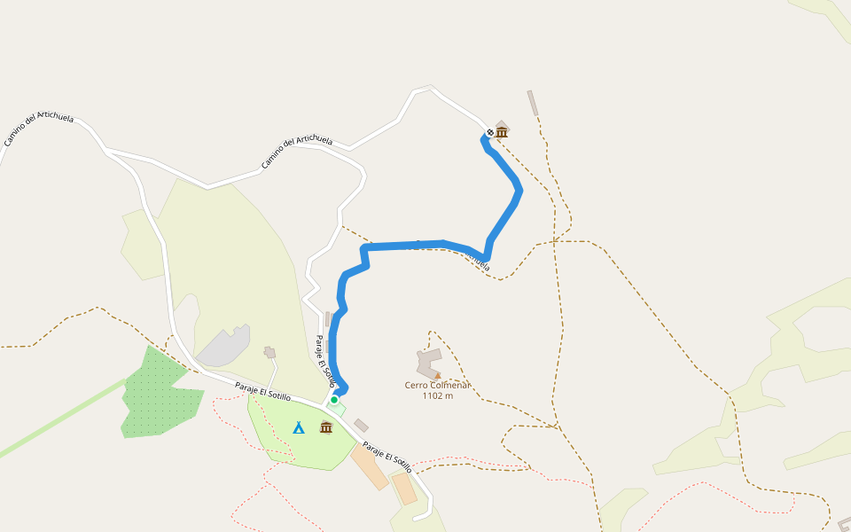 Sendero al Museo Micológico walking route map in Iznalloz