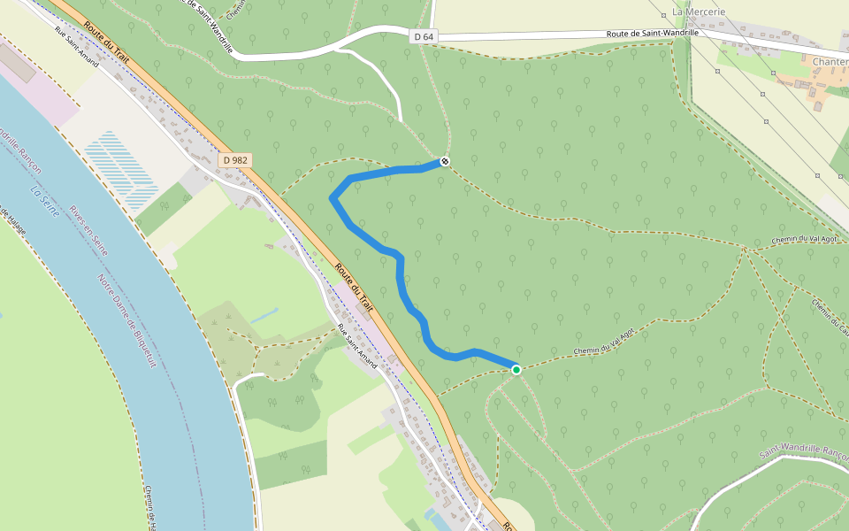 Trail orange walking route map in Rives-en-Seine