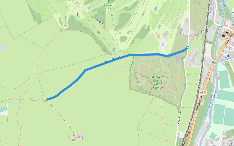 Dry Clough Lane walking route map in Uppermill