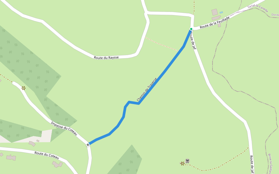 Chemin de Traverse walking route map in Les Coteaux Périgourdins