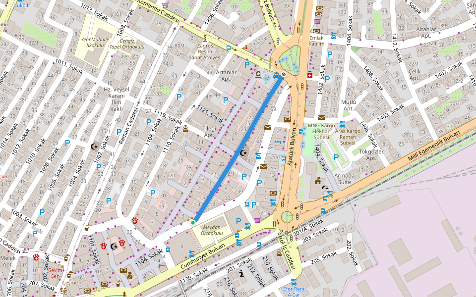 Hasankeyf Sokağı walking route map in Batman