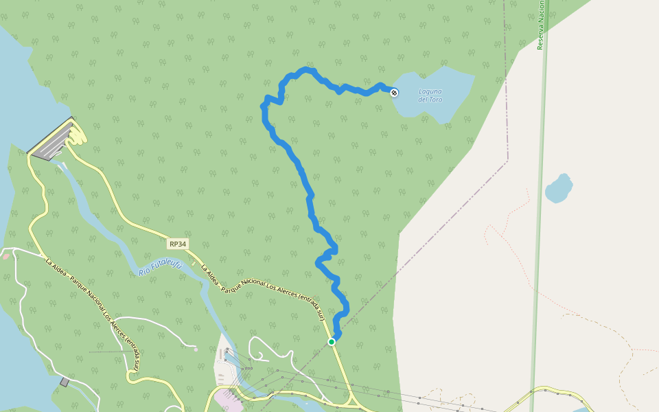 Acceso Laguna Del Toro walking route map in Aldea Escolar