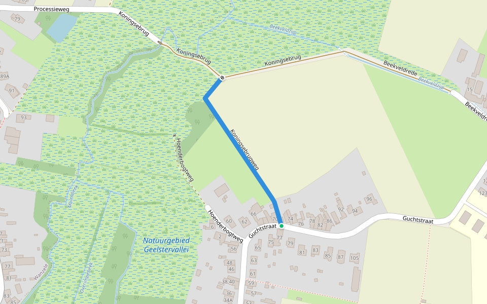 Koningsebrugweg walking route map in Lede