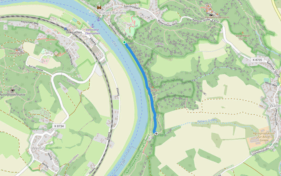 Kottesteig walking route map in Rathen