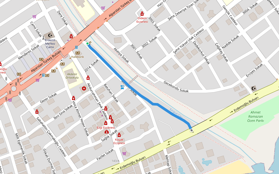 Dilek Gülle Yürüyüş Yolu ve Parkı walking route map in Erdemli