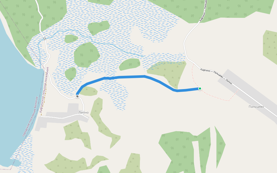 Кафтино — Пальцево — Липно walking route map in Pal'tsevo