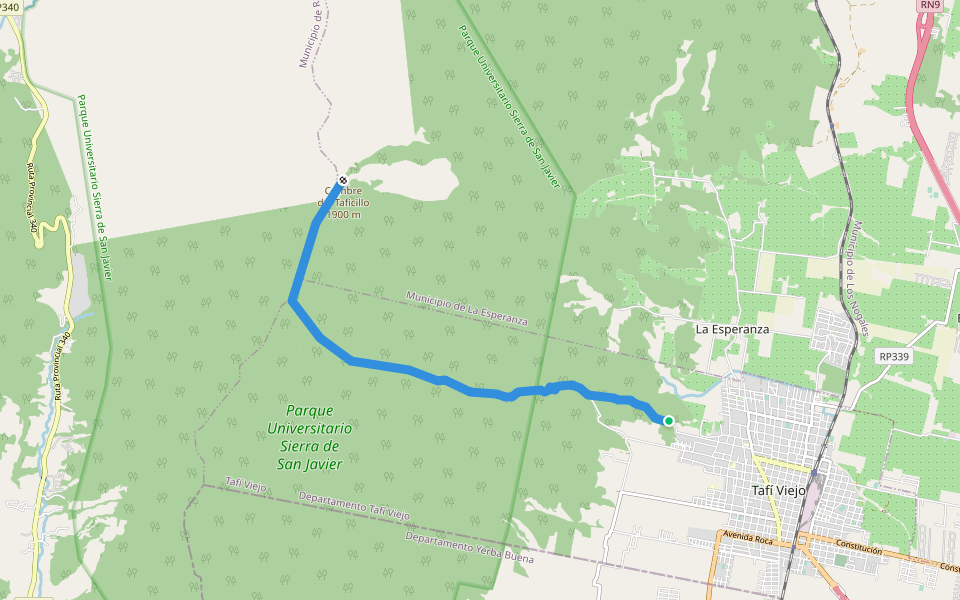 Senda Taficillo walking route map in Tafí Viejo