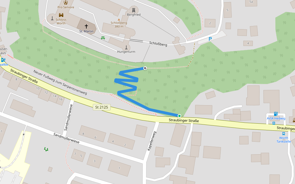 Serpentinenweg (Zick-Zack-Weg) walking route map in Wörth an der Donau