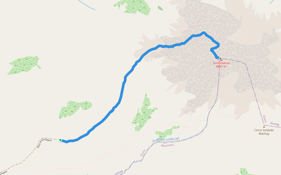 Ruta sincholagua walking route map in El Mudadero