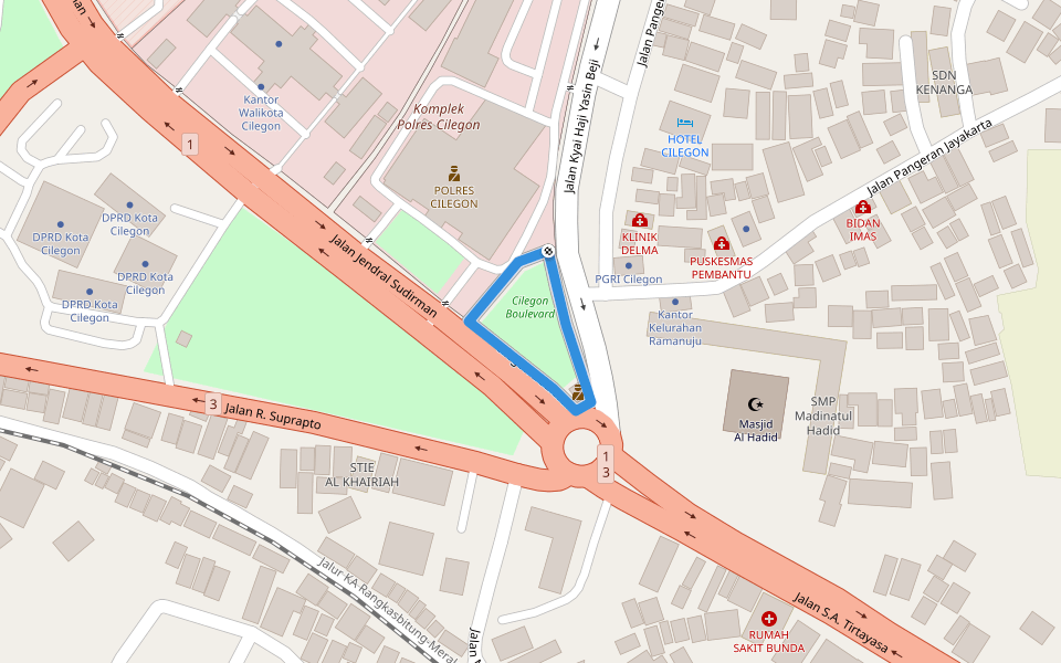 Cilegon Boulevard walking route map in Cilegon