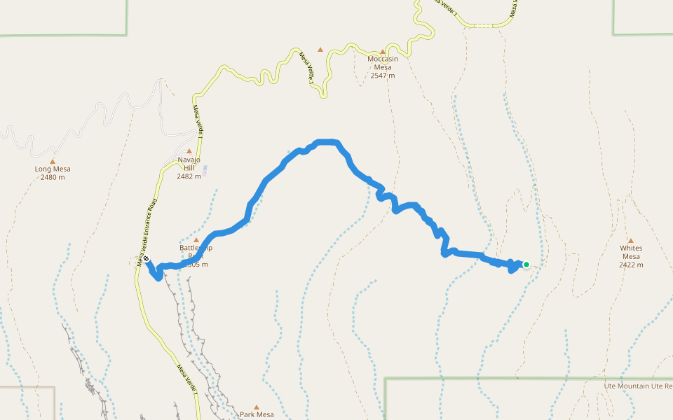 Old Tourist Trail (Pack Trail) walking route map in Mancos