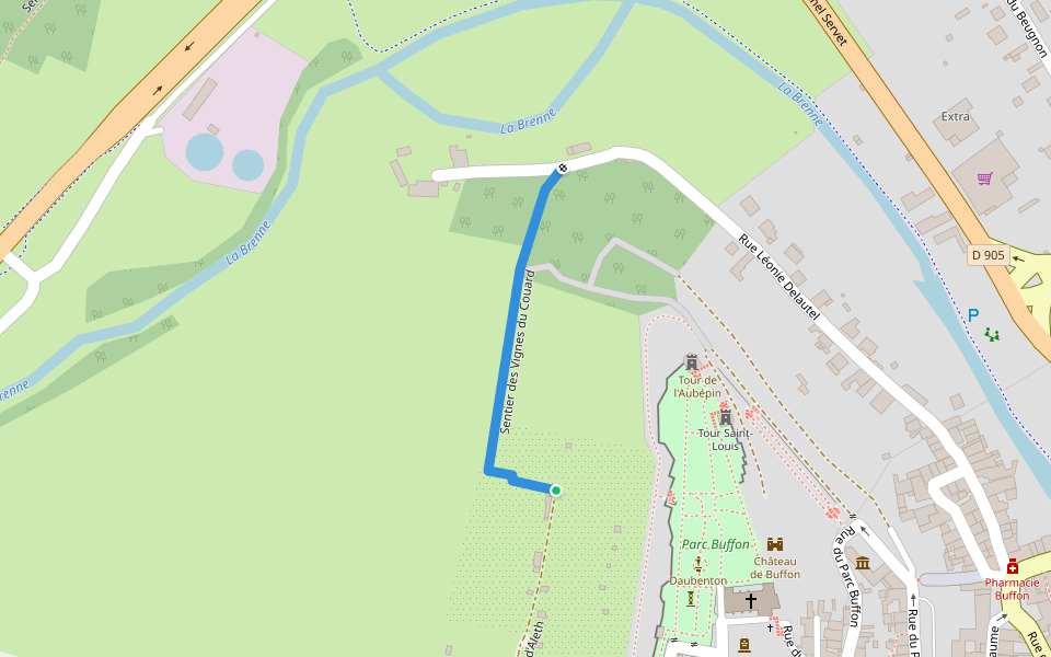 Sentier des Vignes du Couard walking route map in Montbard