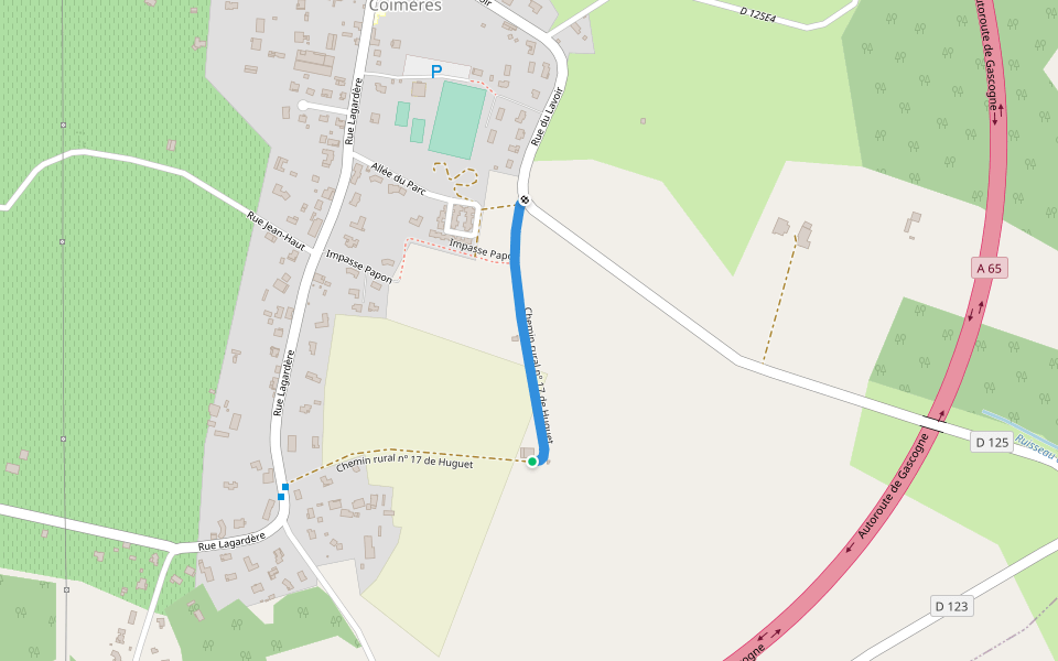 Chemin rural nº 17 de Huguet walking route map in Coimères