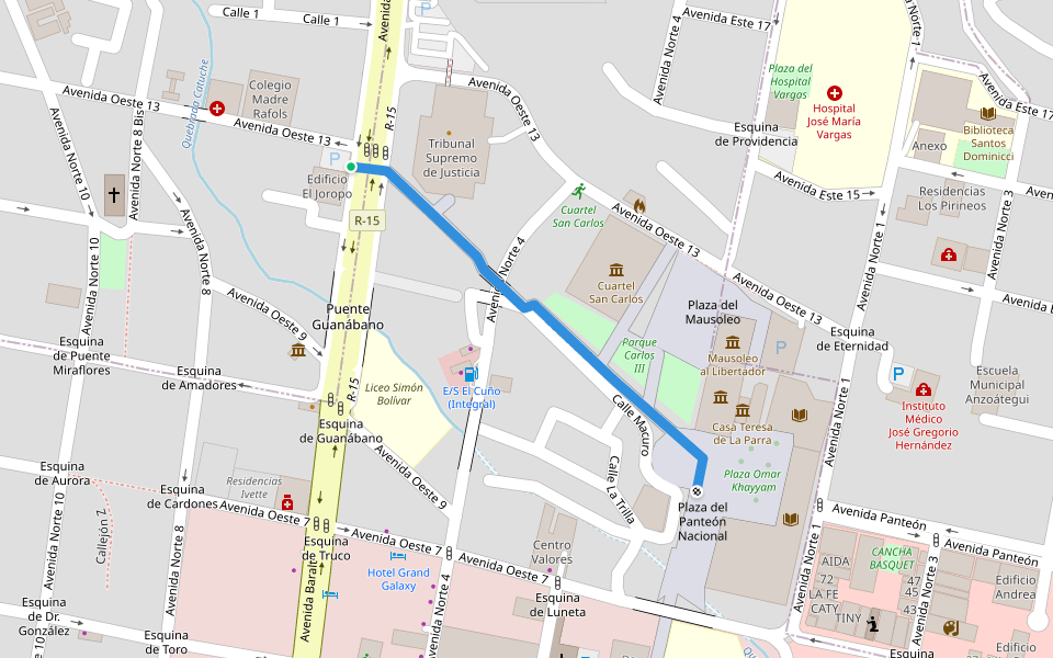 Boulevard Macuro walking route map in Caracas