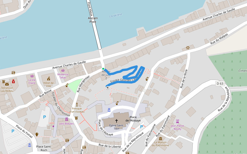 Espace Georges Labarthe walking route map in Terrasson-Lavilledieu