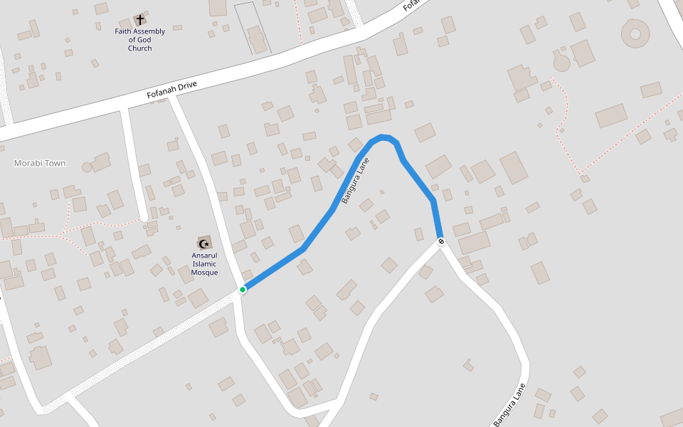 Bangura Lane walking route map in Waterloo