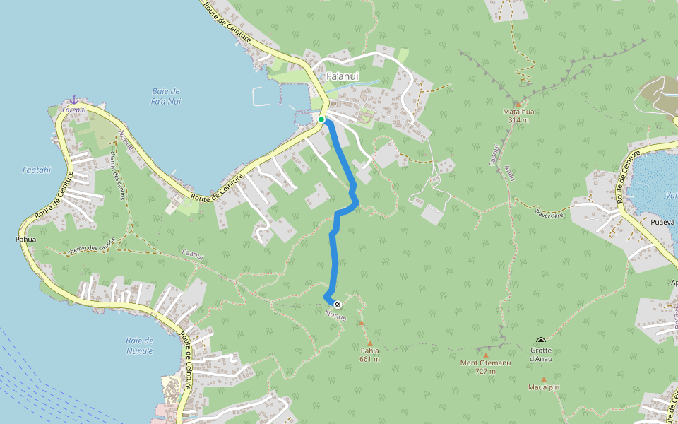 Montée par la cascade walking route map in Bora-Bora