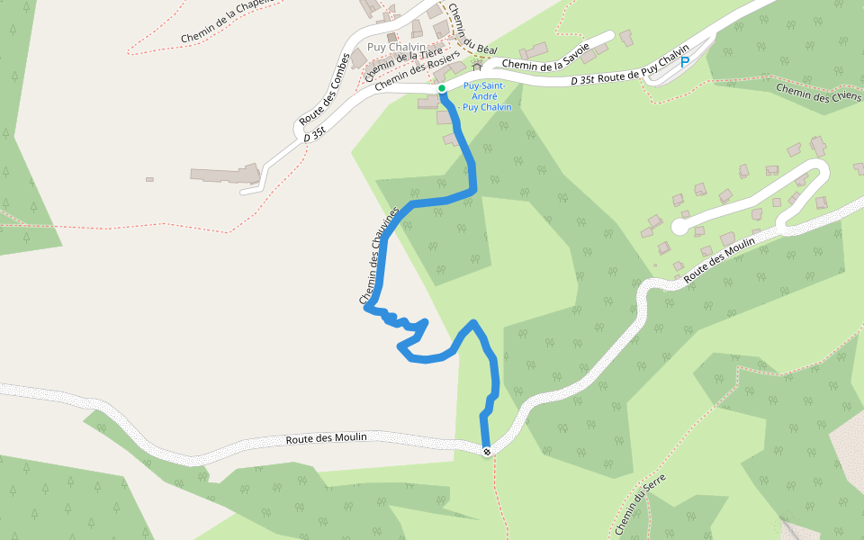 Chemin des Chauvines walking route map in Puy-Saint-André