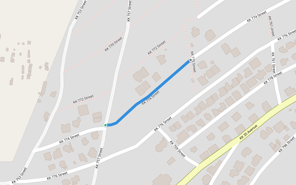 KK 774 Street walking route map in Kigali