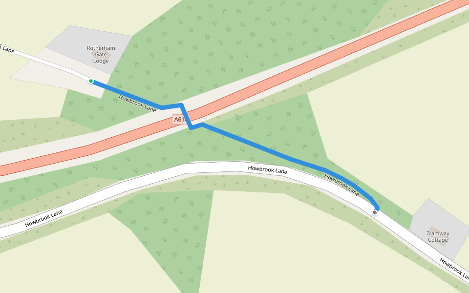 Howbrook Lane walking route map in Howbrook