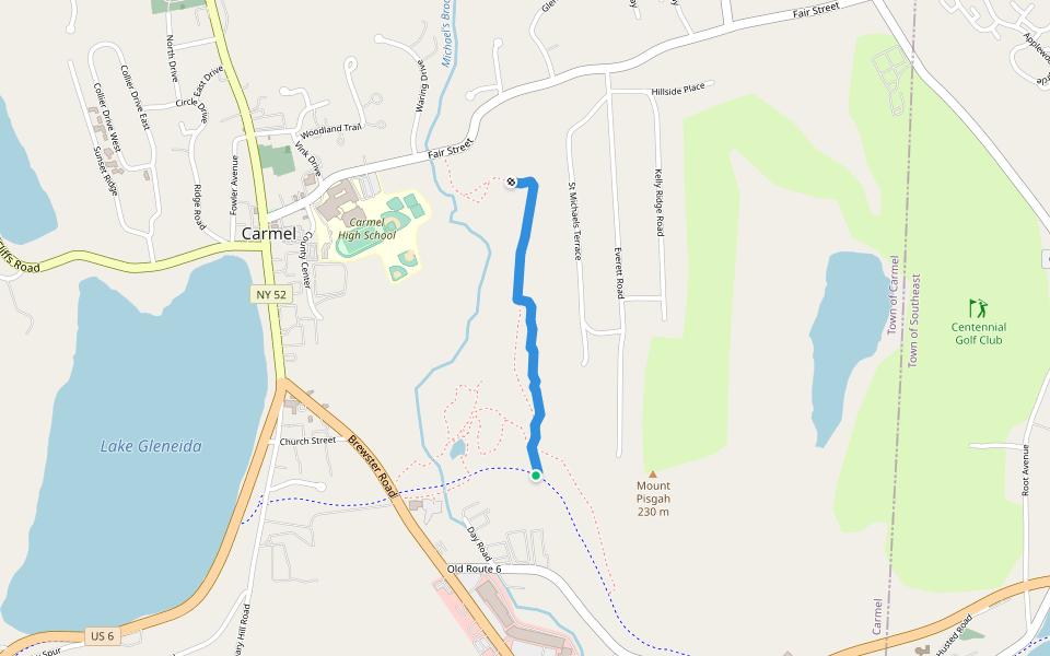 green (leaf trail) walking route map in Carmel Hamlet