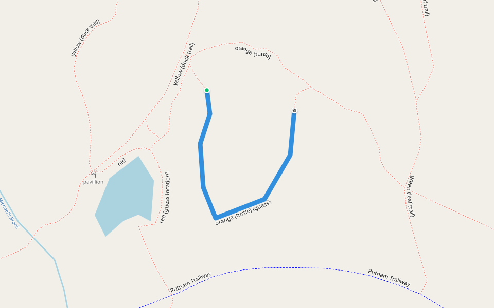 orange (turtle) (guess) walking route map in Carmel Hamlet