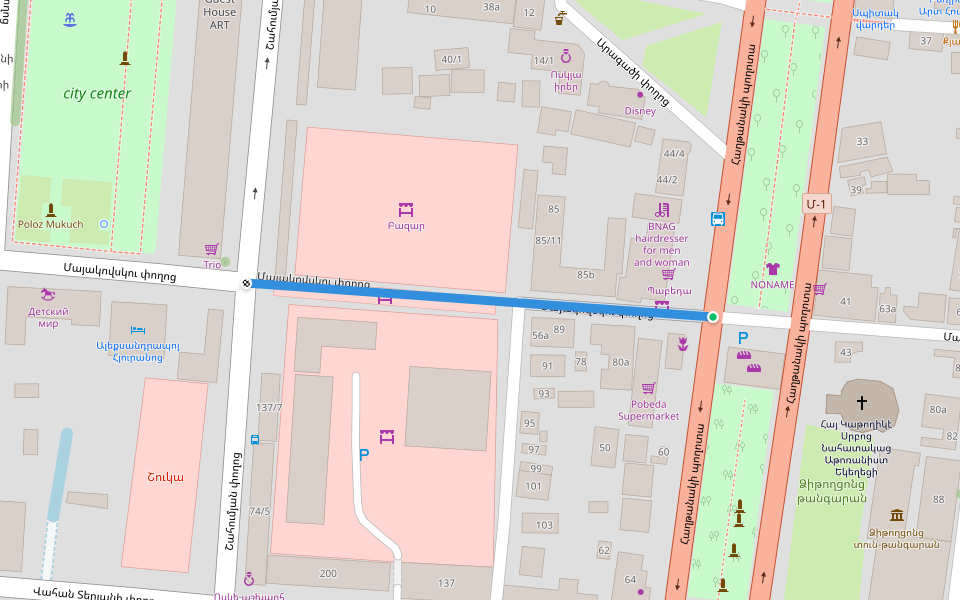 Մայակովսկու փողոց walking route map in Karmravan