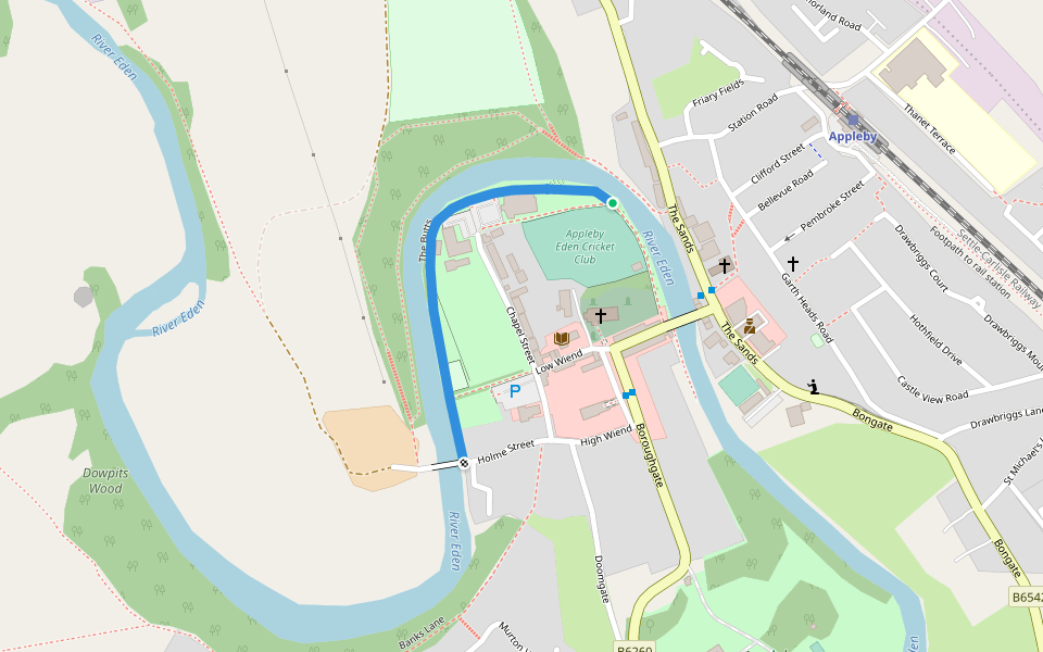 The Butts walking route map in Appleby-in-Westmorland