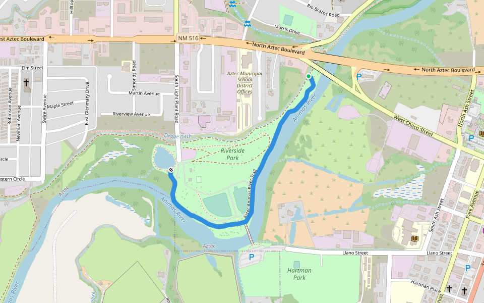 Aztec Animas River Trail walking route map in Aztec