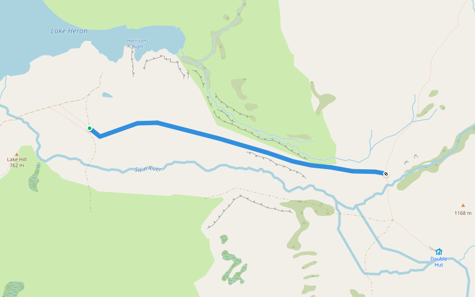 Swin River Track walking route map in Ashburton Lakes