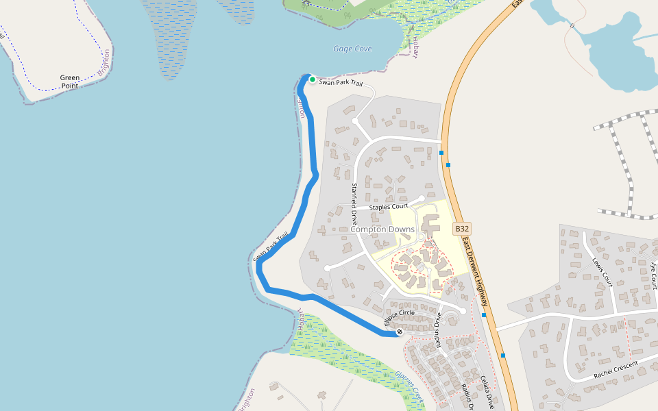 Swan Park Trail walking route map in Old Beach
